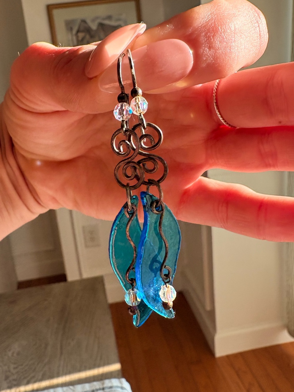 Handcrafted Blue Glass Drop Earrings - Women Jewelry